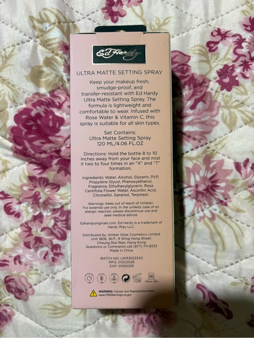 Ed Hardy Ultra Matte Setting Spray - Black & Pink Packaging